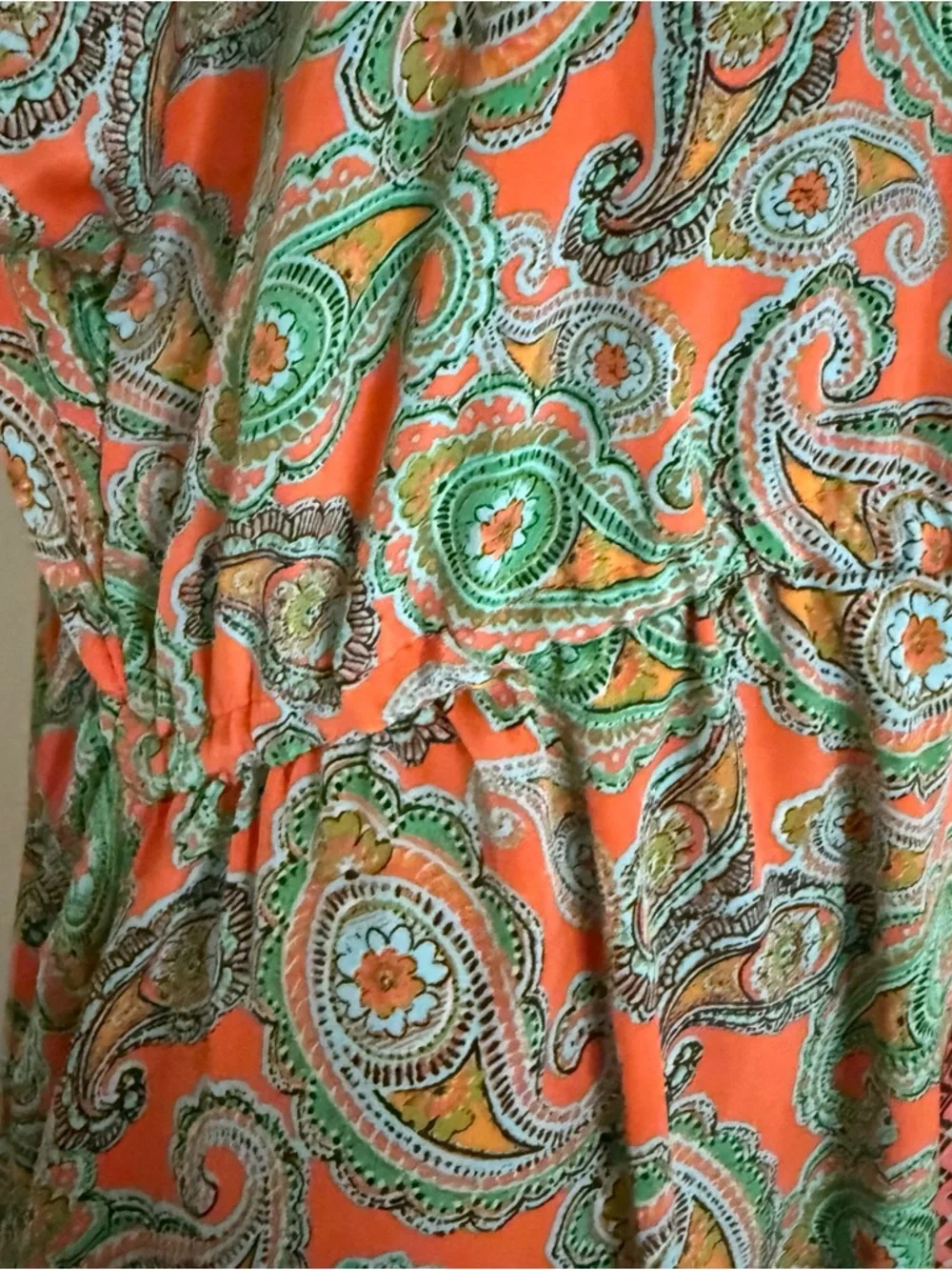 Paisley Print Orange & Green Maxi Dress with Center Panel - Picture 9 of 16